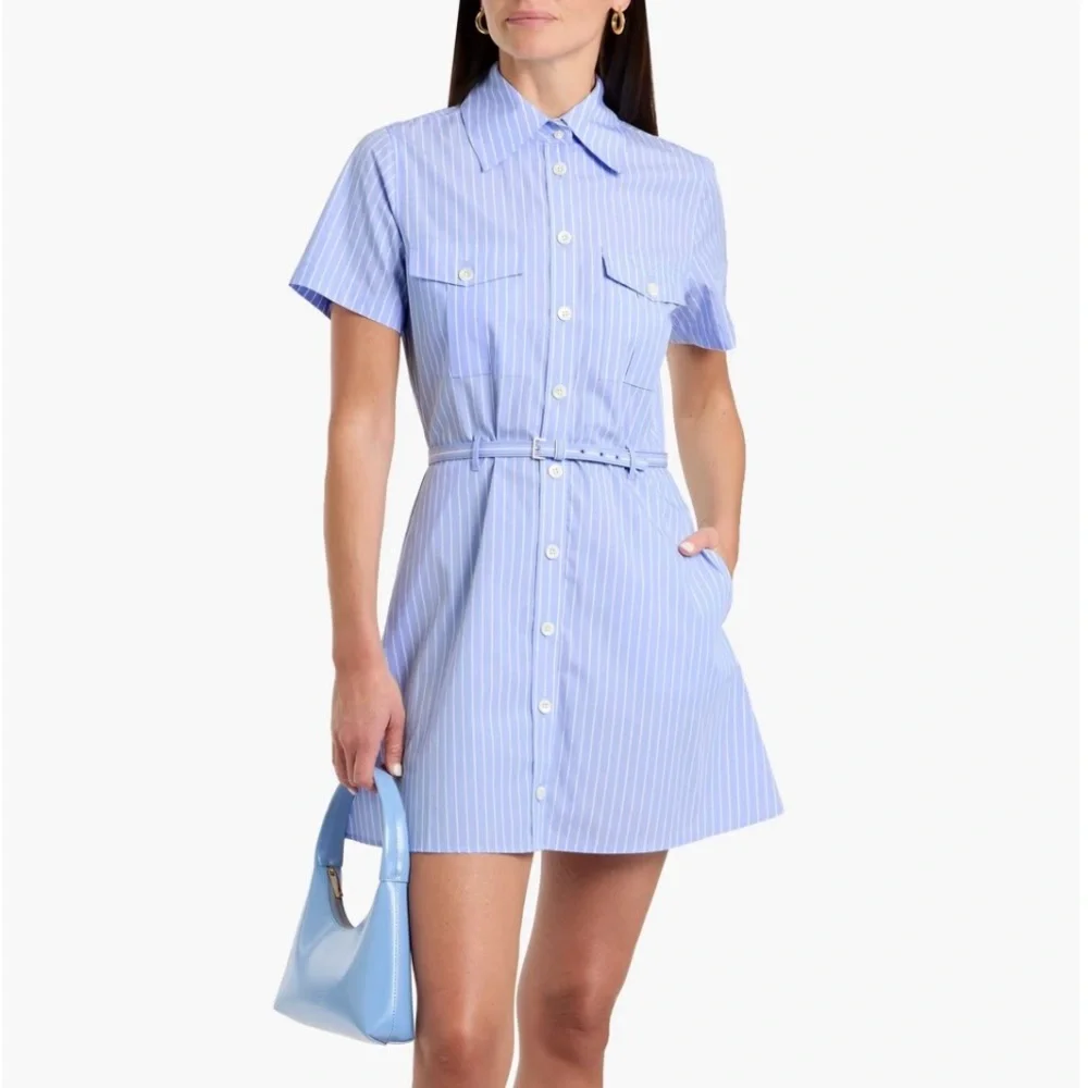 Frame The Striped Safari Blue and White Shirt Dress size S - Picture 12 of 12